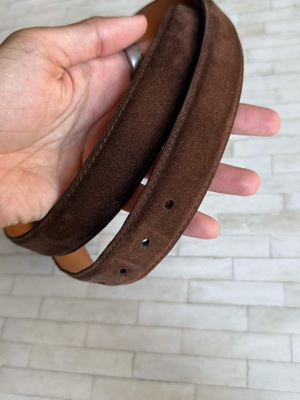 Martin Dingman Brown Calf Suede Men's Belt with Silver Buckle Made in USA 36 - Picture 6 of 6